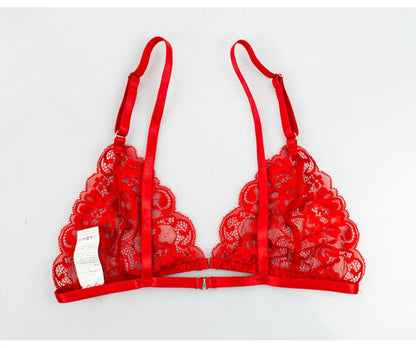 Sexy Lingerie Gather Bra Thin Section Women's Underwear Female Body Suit Crushed Lace Sexy Plus Size Erotic Clothing 3-piece Set