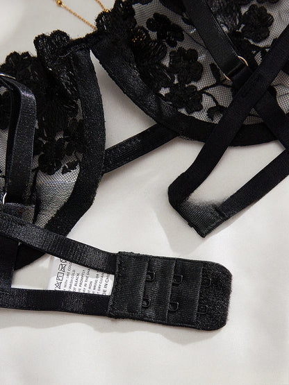 Lady Floral Embroidery Lingerie Set Women Sheer Bra and Brief Underwear Set Satin Sexy Intimates Underwear