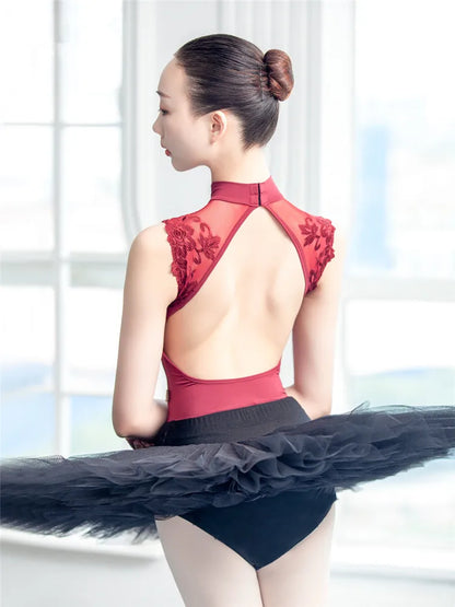 Sexy Dance Leotards One-piece Practice Clothes Women Lace Gymnastics Dancing Costume Adult High Collar Ballet Leotard