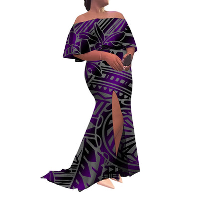 Tax Included Custom-Made Polynesian Summer Evening Dress With A Slim-Fitting One-Shoulder Cut And Off-The-Shoulder Design