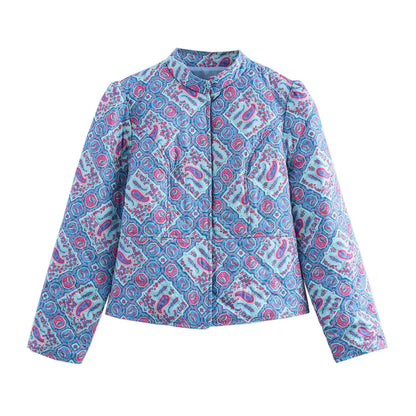 2025 New Women's Clothing: European and American Style Fashionable Casual Simple Versatile Early Autumn Printed Cotton Coat