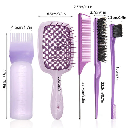 5pcs Set detangling hair brush wig brush set Hollow comb Purple Dual Edge Brush Styling Comb for Curly/Straight/Wet/Dry Tools