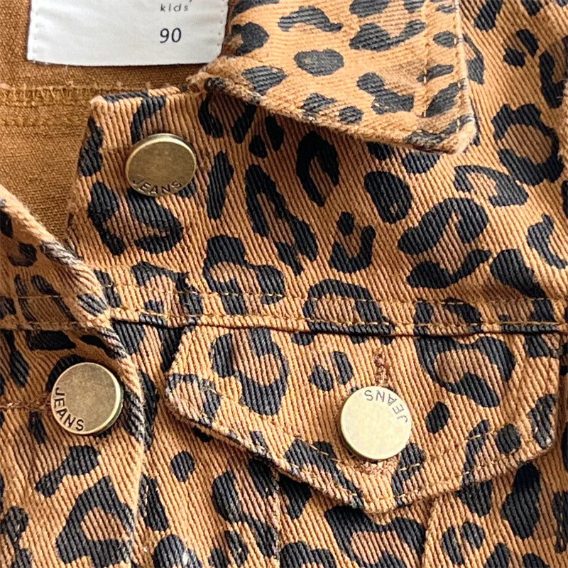 Coat Childrens Clothing Children Leopard Print Loose Tide Cowboy Tops Turn Down Collar Fashion 2024 Japanese Cool