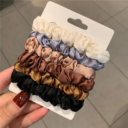 6Pcs Elegant Hair Scrunchies Women Minimalist Simulation Silk Hair Ties Solid Co