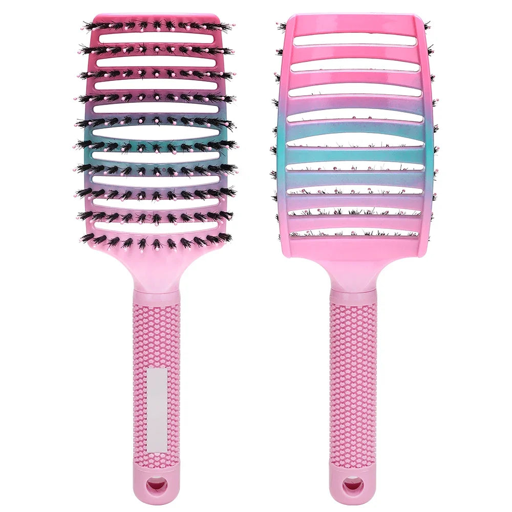Barber Hair Brush Scalp Massage Comb Women Nylon Pig Sideburns Wet Curly Hair Brush Hairy Big Bend CombStyling Tools ﻿ ﻿