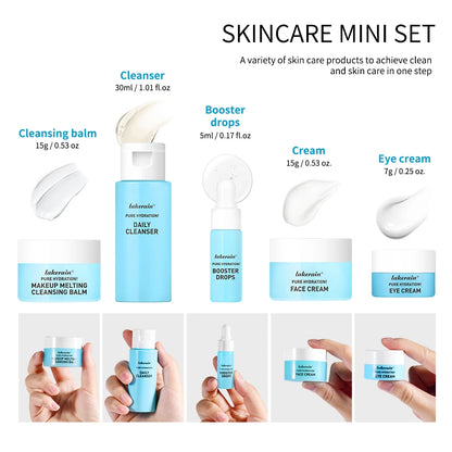 Skincare Mini Kit Cleanser Makeup Remover Moisturiser & Eye Cream For Hydrating Skin Airplane-Friendly Sizes Skincare Set