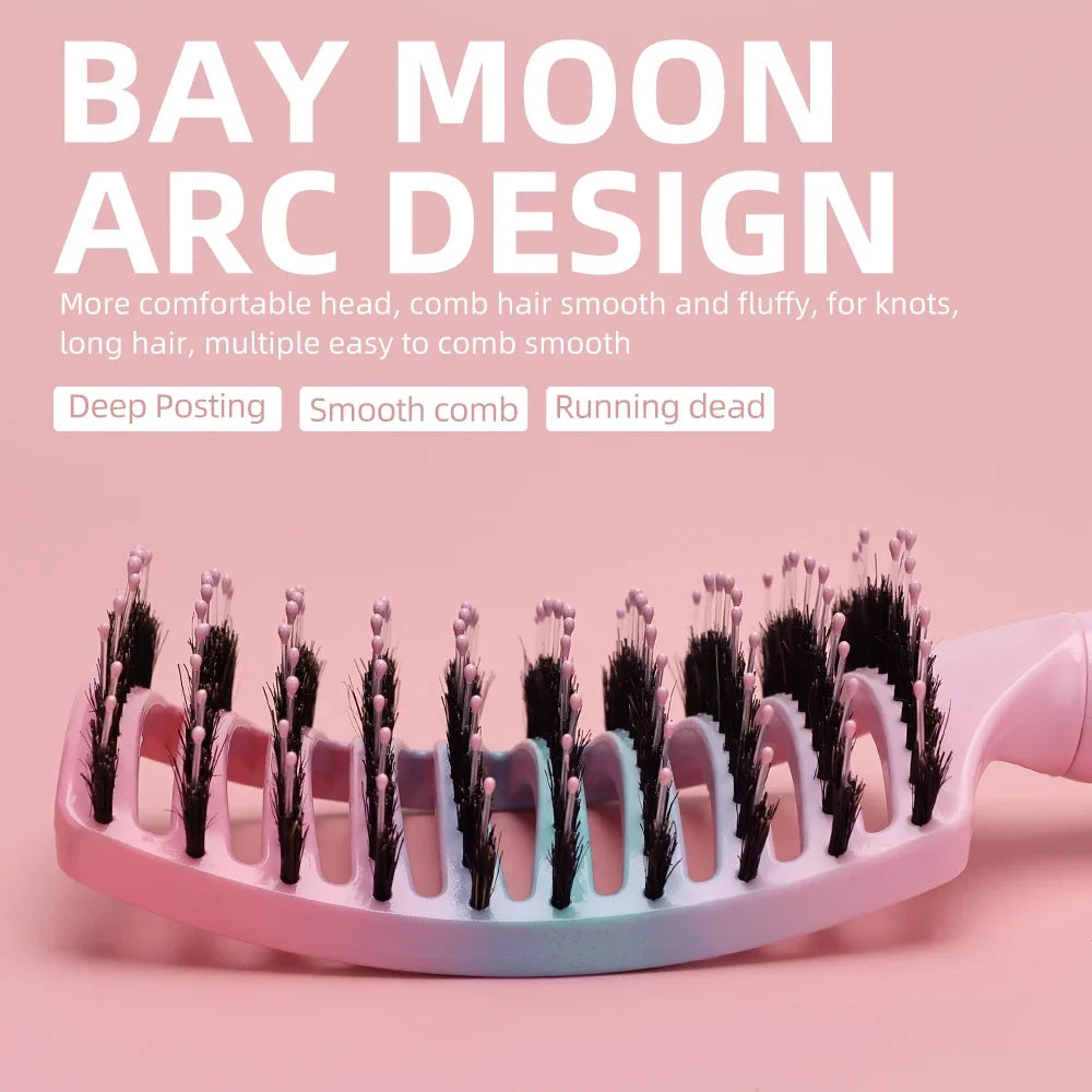 Barber Hair Brush Scalp Massage Comb Women Nylon Pig Sideburns Wet Curly Hair Brush Hairy Big Bend CombStyling Tools ﻿ ﻿