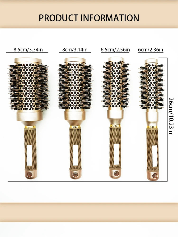 Aluminum Tube Round Barrel Hair Curling Brush Anti Static Round Rolling Brush Pro Barber Hair Rolling Brush Salon Styling Tools