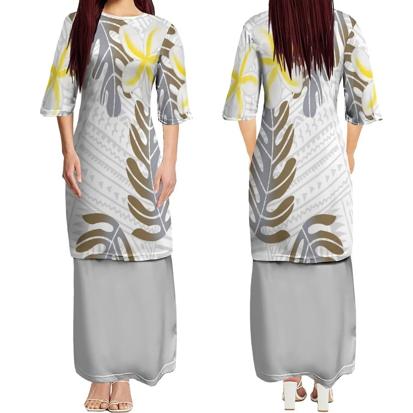Custom New Polynesian Round Neck Samoan Puletasi Long Top And Skirt Two-Piece Plus Size Women'S Formal Occasion Dress