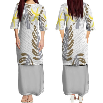 Custom New Polynesian Round Neck Samoan Puletasi Long Top And Skirt Two-Piece Plus Size Women'S Formal Occasion Dress