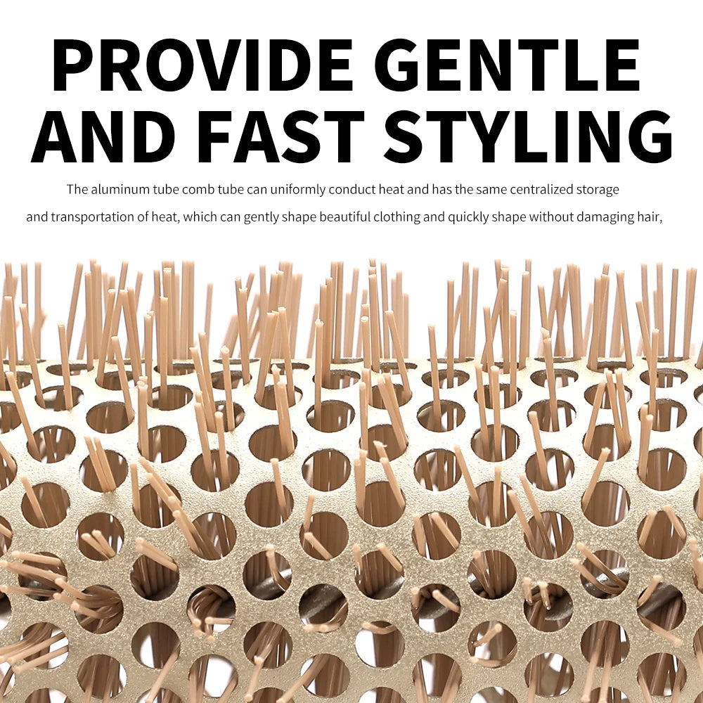 4 Sizes Of Curly Hair Comb Round Hair Comb Wild Boar Mane Hot Air Curly Hair Comb Gold Aluminum Tube Hairdressing Styling Comb