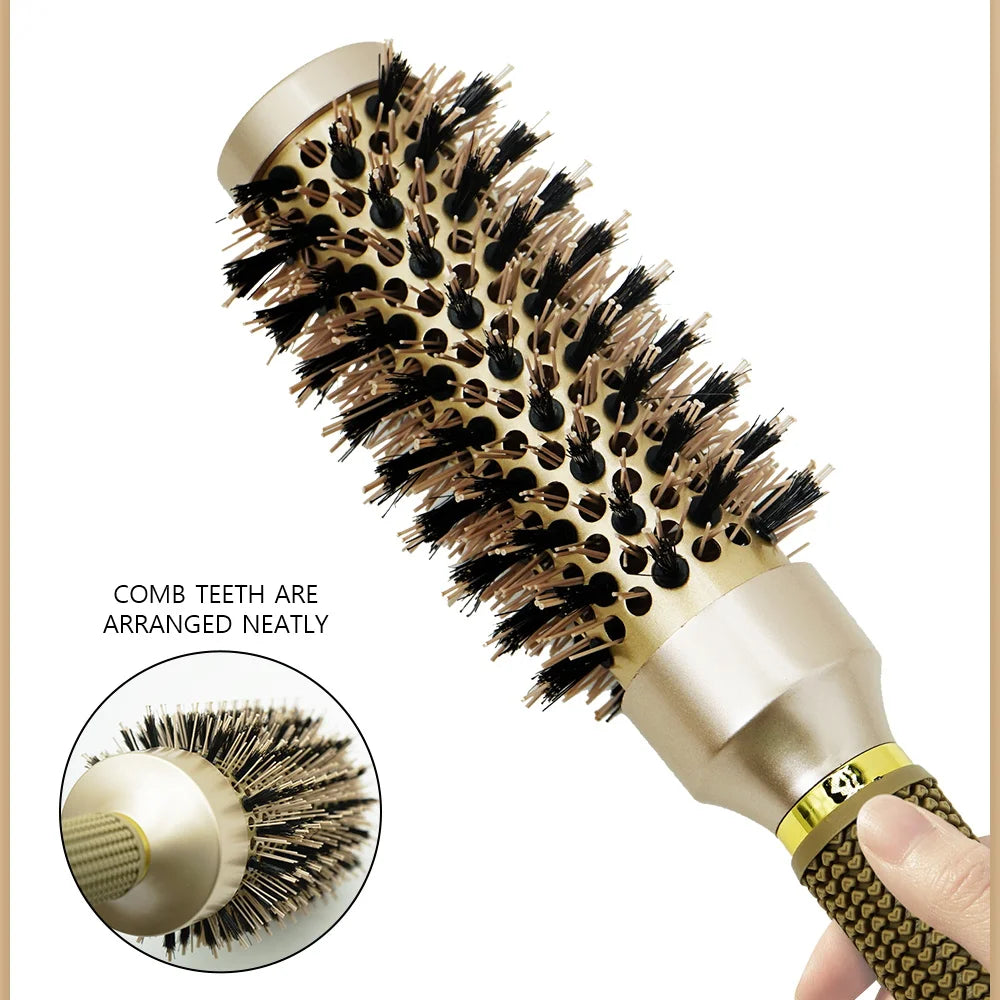 Aluminum Tube Round Barrel Hair Curling Brush Anti Static Round Rolling Brush Pro Barber Hair Rolling Brush Salon Styling Tools