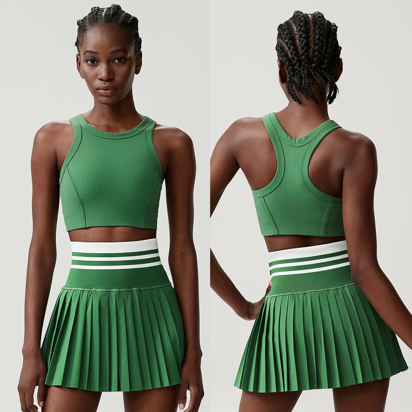 Women Short Sportswear Two Pieces Fitness Yoga Set High Waist Tennis Skirt Crop Top Gym Suit Female Breathable Sportswear