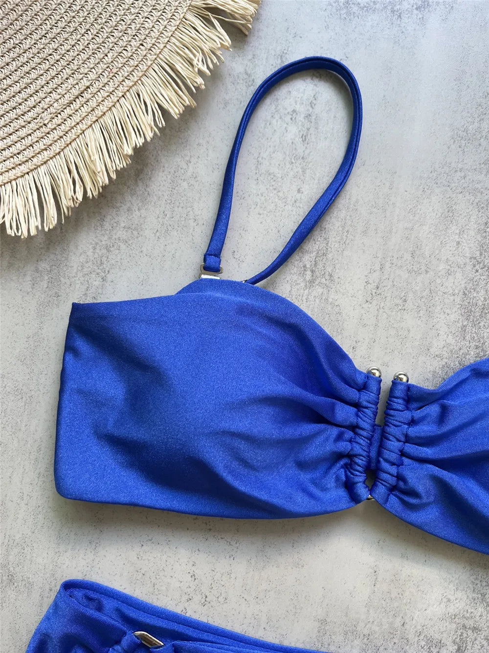 Brown Shiny U Shaped Bikini High Waist Sexy Swimsuit Women 2025 Wrinkled Solid Swimwears Bathing Suit Bandeau Bikinis Sets Mujer