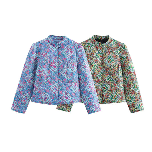 2025 New Women's Clothing: European and American Style Fashionable Casual Simple Versatile Early Autumn Printed Cotton Coat