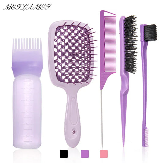 5pcs Set detangling hair brush wig brush set Hollow comb Purple Dual Edge Brush Styling Comb for Curly/Straight/Wet/Dry Tools