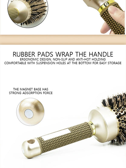 Aluminum Tube Round Barrel Hair Curling Brush Anti Static Round Rolling Brush Pro Barber Hair Rolling Brush Salon Styling Tools