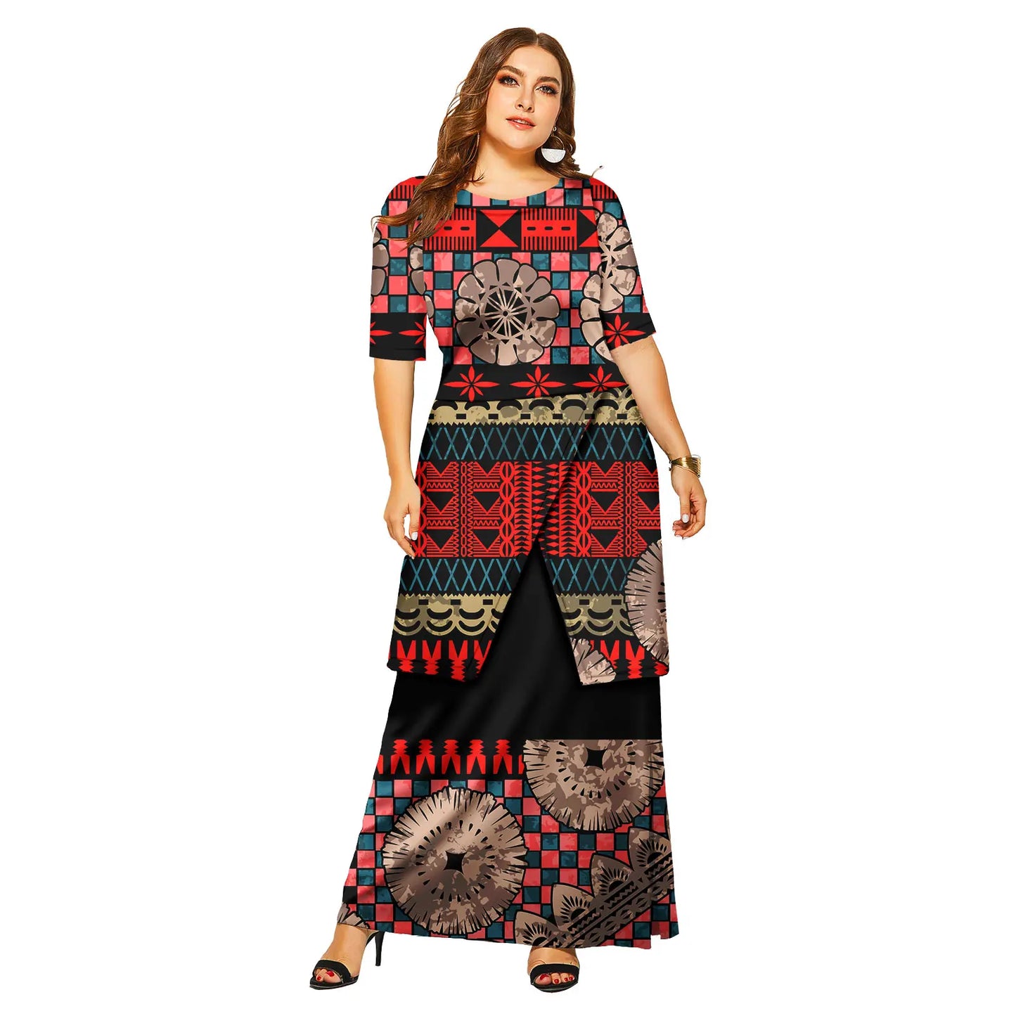 Samoa Puletasi Polynesian Tribal Tonga Logo Print Custom Ladies Plus Size Women's Sets Church Dress Asia & Pacific Islands Dress