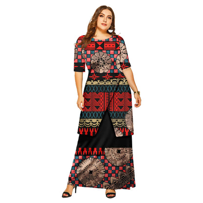Samoa Puletasi Polynesian Tribal Tonga Logo Print Custom Ladies Plus Size Women's Sets Church Dress Asia & Pacific Islands Dress