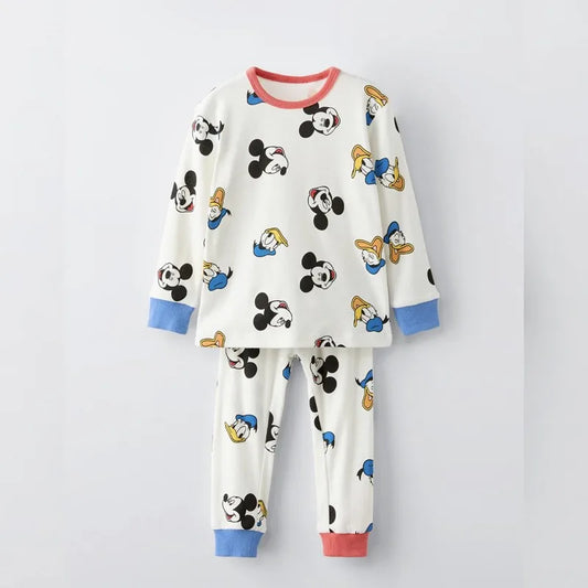 Mickey Minnie Baby Boy Girl Autumn Underwear Set Cartoon Casual Children Home Clothes Outfits Long Sleeved 2pc/set Kids Clothing
