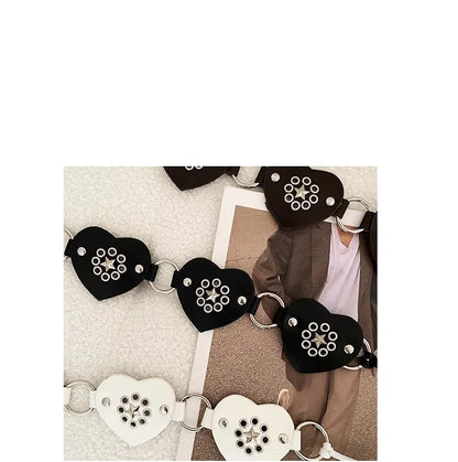 Retro Millennial Spice Girl Style Belt Love Circle Stitching Design Belt With Skirt Jeans Belt