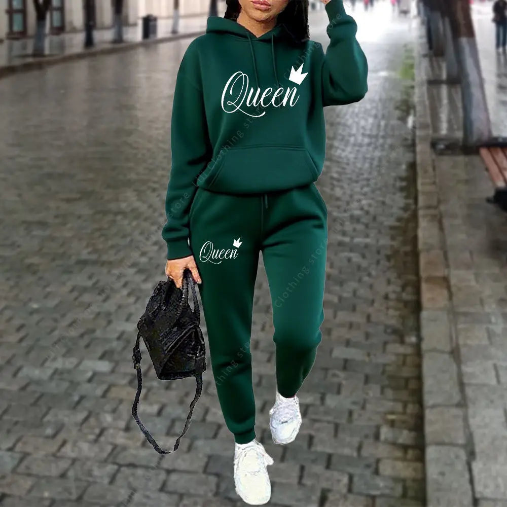 Queen Letter Graphic Print Women's Sets Hoodies Pants 2pcs Suit Autumn Winter Sports Jogging High quality Aesthetic Tracksuit