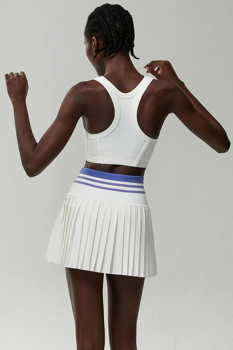 Women Short Sportswear Two Pieces Fitness Yoga Set High Waist Tennis Skirt Crop Top Gym Suit Female Breathable Sportswear