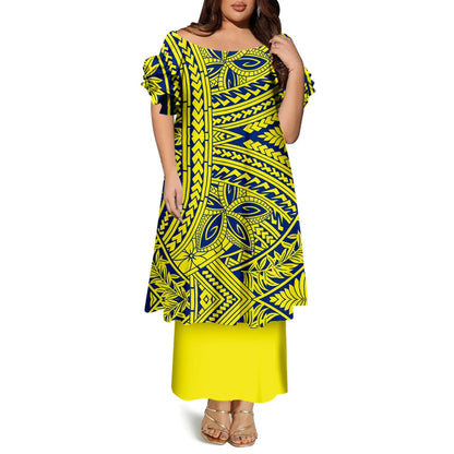 High-Quality Women'S Round-Neck Puletasi Elegant Dress Hawaiian Samoan Fashionable Party Dress Evening Top And Long Dress