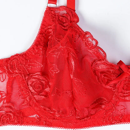 JSY Sexy Lingerie Women Underwear Set Red Embroidery Lace Bra And Pant Garter Set Skirt Babydoll Erotic Brief Set Porno Costume