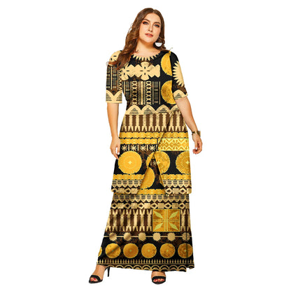 Samoa Puletasi Polynesian Tribal Tonga Logo Print Custom Ladies Plus Size Women's Sets Church Dress Asia & Pacific Islands Dress