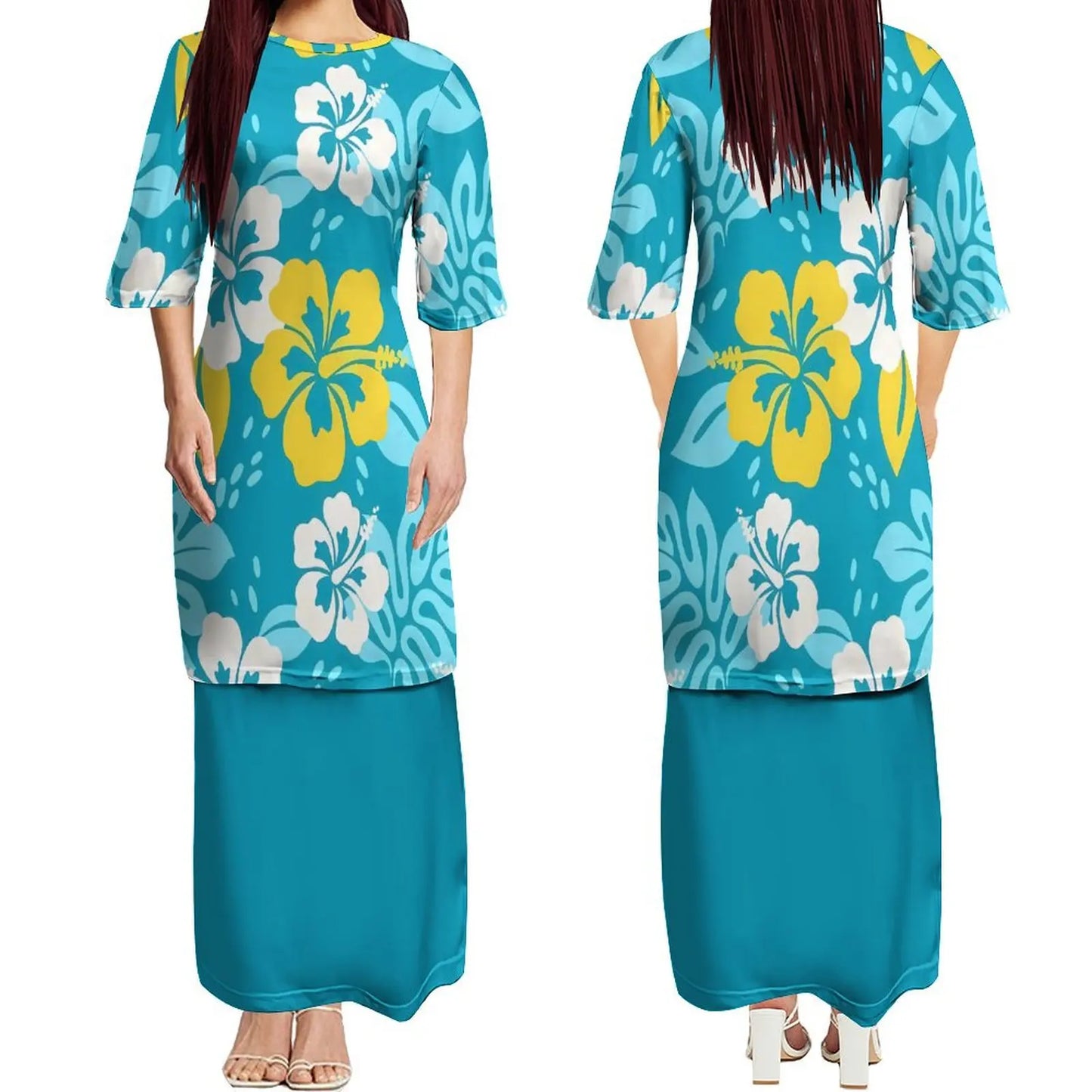 Custom New Polynesian Round Neck Samoan Puletasi Long Top And Skirt Two-Piece Plus Size Women'S Formal Occasion Dress