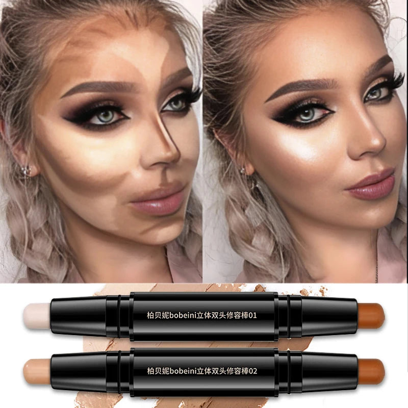 Double Head Highlight Pen High Makeup BQuality ase Foundation Stick Contouring Stick for Three-dimensional Nose Bridge Shadow