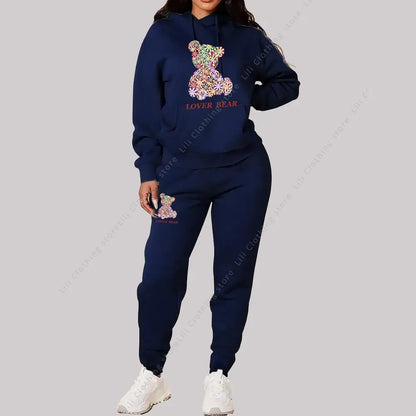 Women's Sets Hoodies Pants Outfits Suit 2025 New Sportswear Sweatsuit Bear Graphic Letter Print Aesthetic Trend Ladies Tracksuit