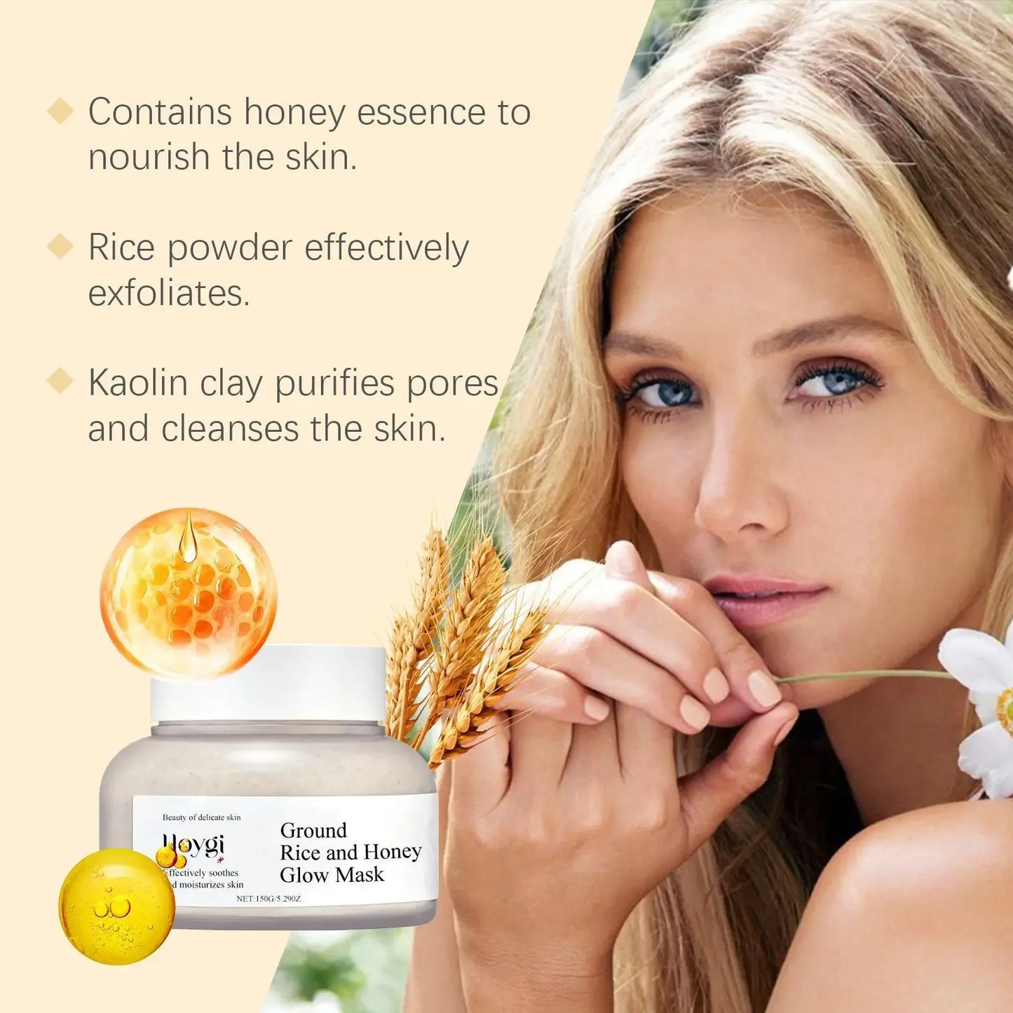 Rice & Honey Face Mask Moisturizing Fade Dark Spot Hydrating Repair Brightening Shrink Pore Hydrating Mask Glowing Skin Care