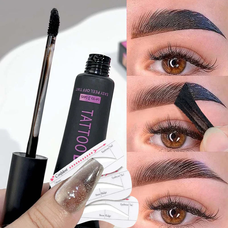 Tear-off Dye Eyebrow Cream Set Waterproof Brow Tattoo Tint with Brow Card and Brush Lasting Semi-Permanent Peel-off Eyebrow Gel