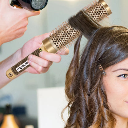 4 Sizes Of Curly Hair Comb Round Hair Comb Wild Boar Mane Hot Air Curly Hair Comb Gold Aluminum Tube Hairdressing Styling Comb