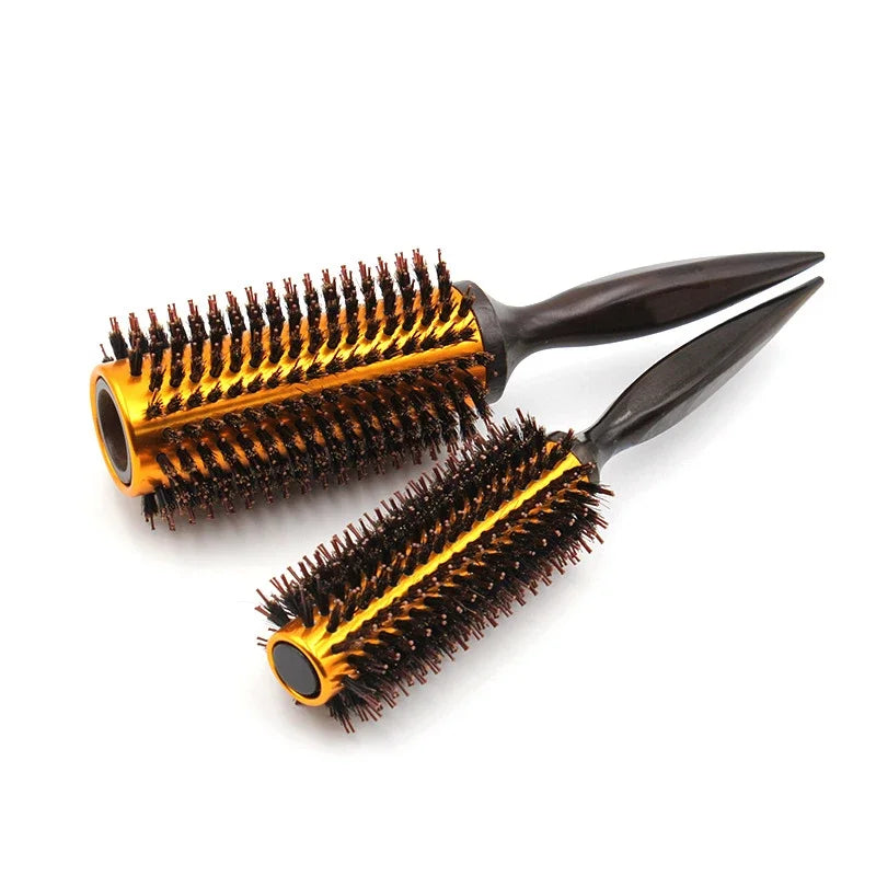 1pc Natural Boar Bristle Round Brush Wooden Handle Hair Rolling Brush For Hair Drying Styling Curling  Detangling Hair Brush