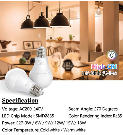 4pcs/lot E27 LED Bulb Lamps AC 220V SMD2835 3W 6W 9W 12W 15W 18W Lampada Led Lig