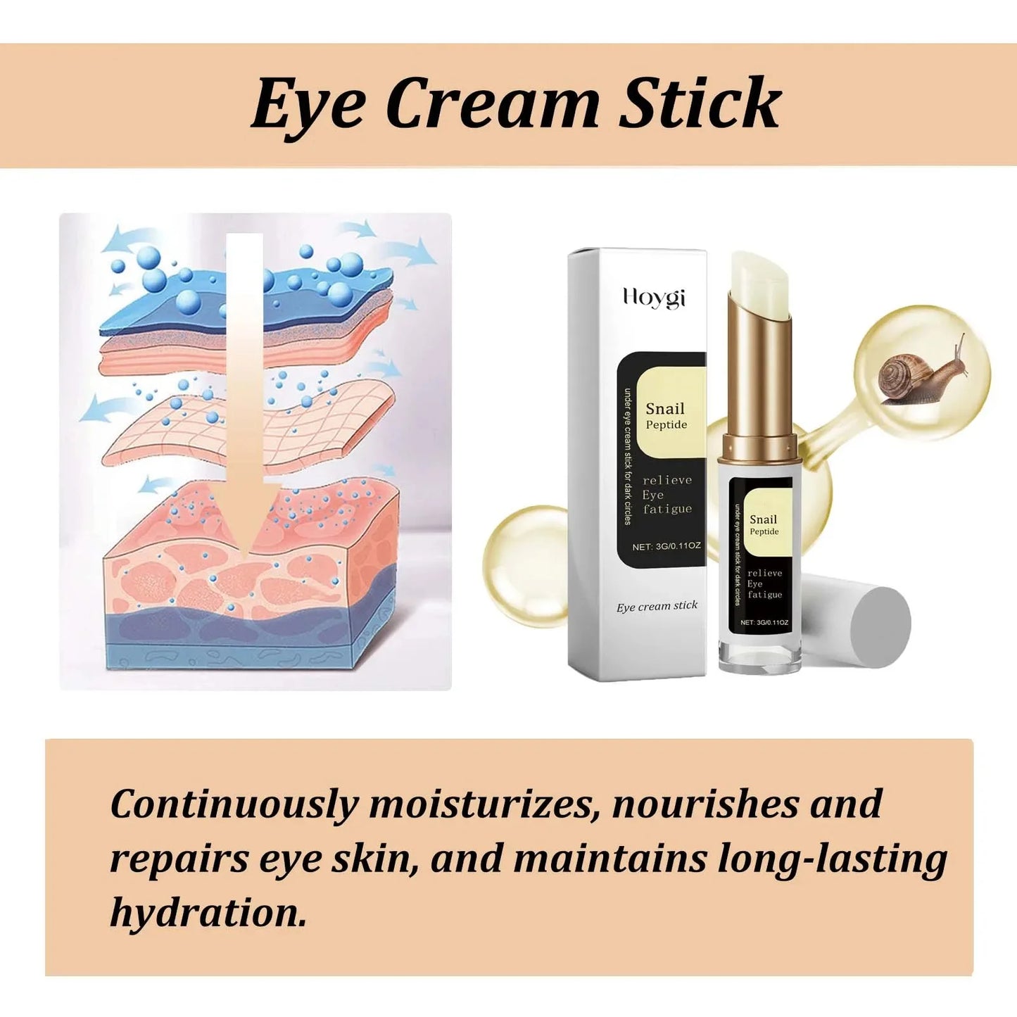Snail Eye Cream Stick Collagen Fade Fine Lines Wrinkle Lightening Dark Circles Firming Eye Bags Puffiness Moisturizing Eye Cream
