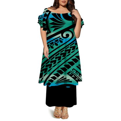 High-Quality Women'S Round-Neck Puletasi Elegant Dress Hawaiian Samoan Fashionable Party Dress Evening Top And Long Dress