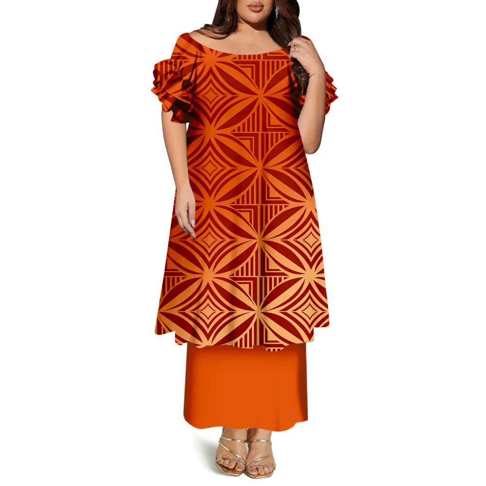 High-Quality Women'S Round-Neck Puletasi Elegant Dress Hawaiian Samoan Fashionable Party Dress Evening Top And Long Dress