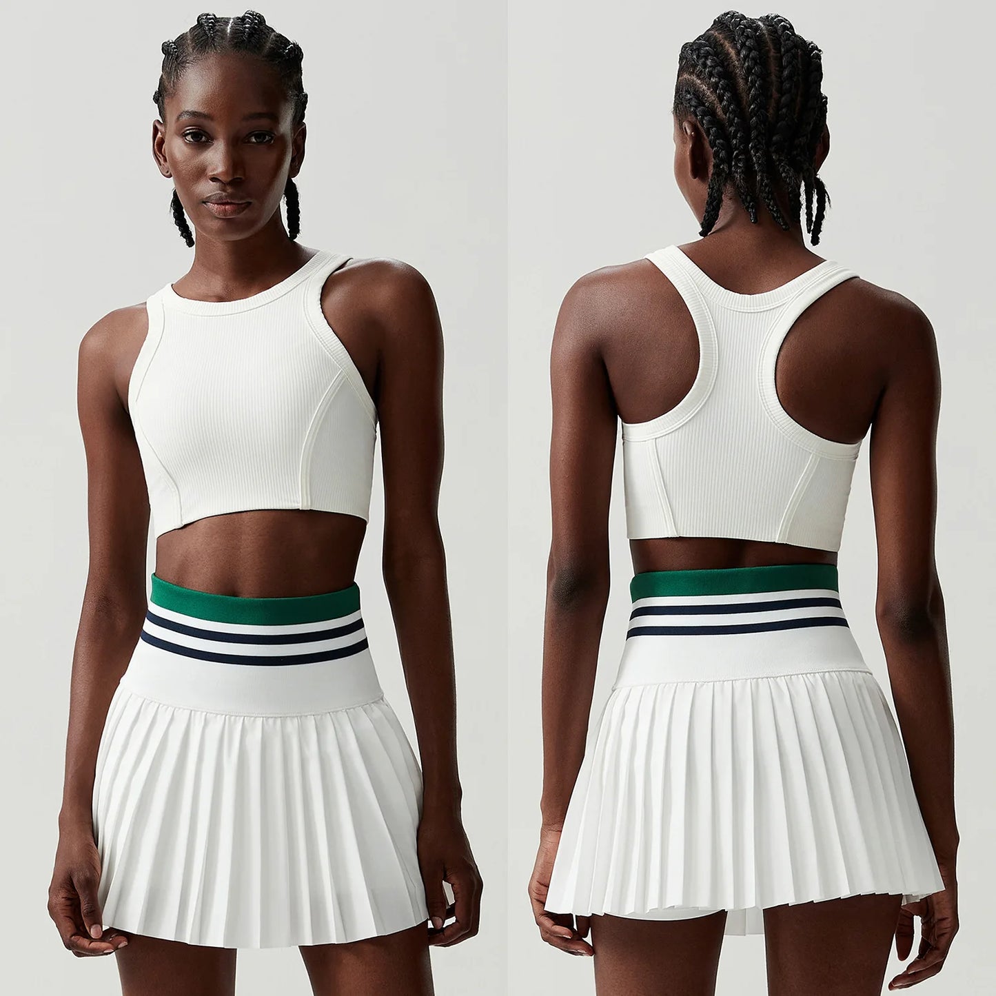 Women Short Sportswear Two Pieces Fitness Yoga Set High Waist Tennis Skirt Crop Top Gym Suit Female Breathable Sportswear