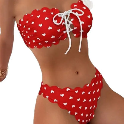 Spotted Swimwear Women 2025 Bandeau Top Bikini Set Bathing Suit Two Piece Swimsuit Swimming Costumes for Woman Biquinis
