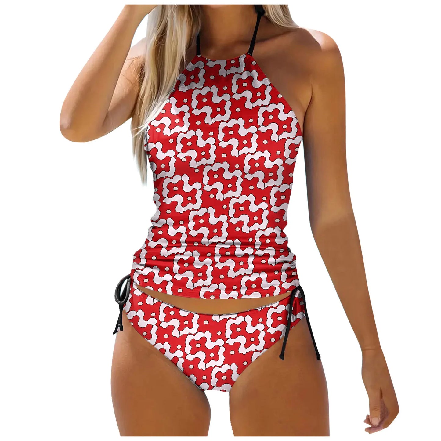 Women'S Fashionable Summer Print Sexy Lace Up Detachable Chest Pad Split Swimsuit Plus Size Swim For Women купальник женский