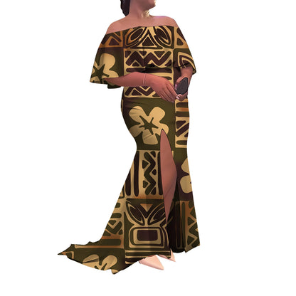Tax Included Custom-Made Polynesian Summer Evening Dress With A Slim-Fitting One-Shoulder Cut And Off-The-Shoulder Design