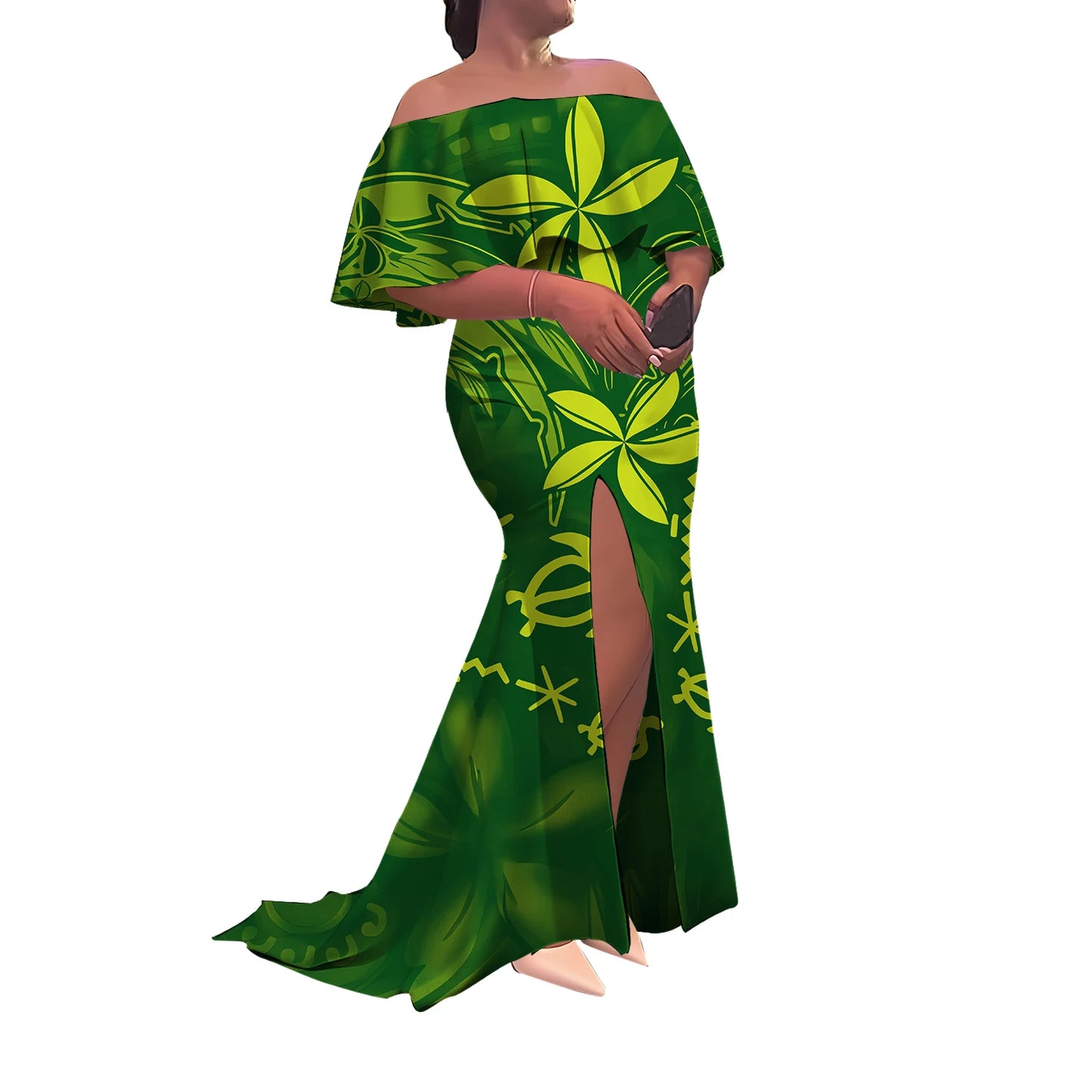 Tax Included Custom-Made Polynesian Summer Evening Dress With A Slim-Fitting One-Shoulder Cut And Off-The-Shoulder Design