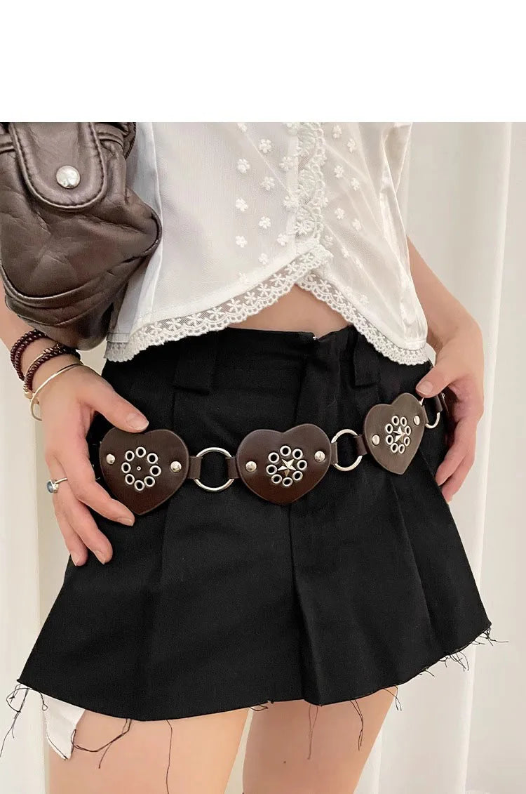 Retro Millennial Spice Girl Style Belt Love Circle Stitching Design Belt With Skirt Jeans Belt