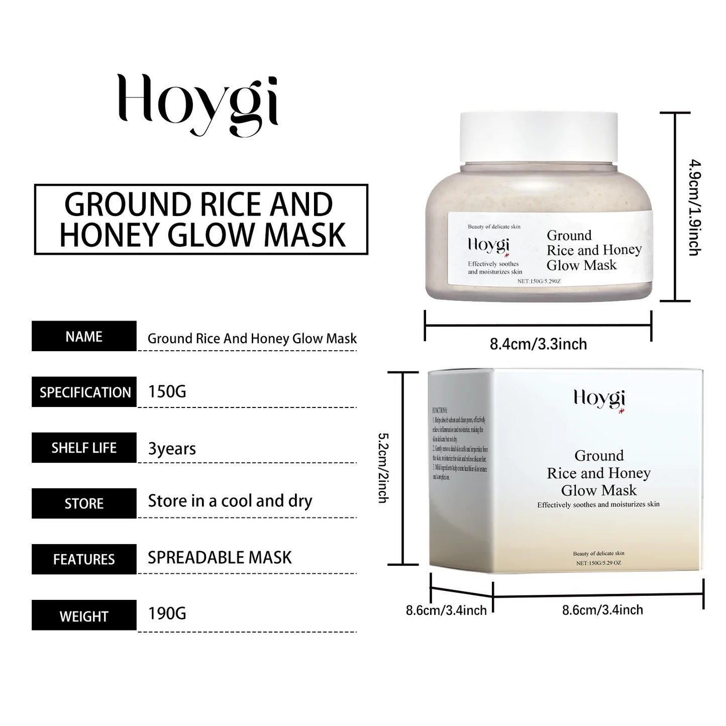 Rice & Honey Face Mask Moisturizing Fade Dark Spot Hydrating Repair Brightening Shrink Pore Hydrating Mask Glowing Skin Care