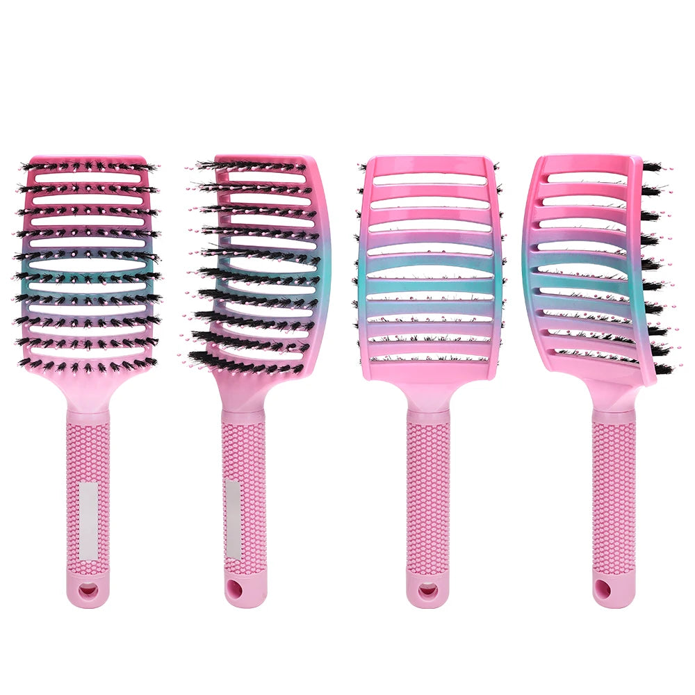 Barber Hair Brush Scalp Massage Comb Women Nylon Pig Sideburns Wet Curly Hair Brush Hairy Big Bend CombStyling Tools ﻿ ﻿