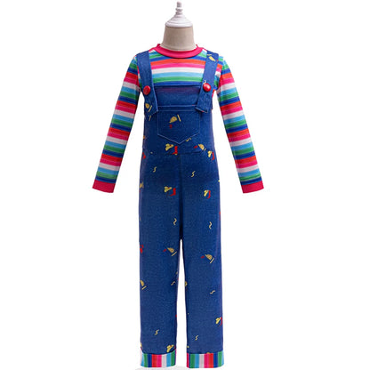Chucky Cosplay Costume Kids Clothing Baby Set 1-8 Year New Fashion Long sleeved Striped T-shirt+Backband Pants Two Piece Set